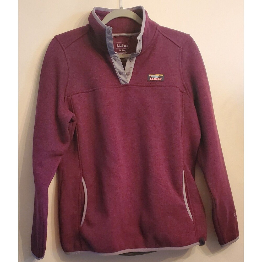 L.L. Bean Women's Sweater Fleece 1/4 Snap Pullover - Eggplant Purple - Size M